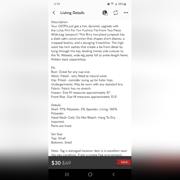 Lulu’s Flirt For Fun Fuchsia Tie-Front Two-Piece Wide-Leg Jumpsuit Sz: S - Picture 12 of 12